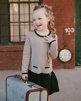 Long Sleeve Knit Sweater Dress Black And Beige
