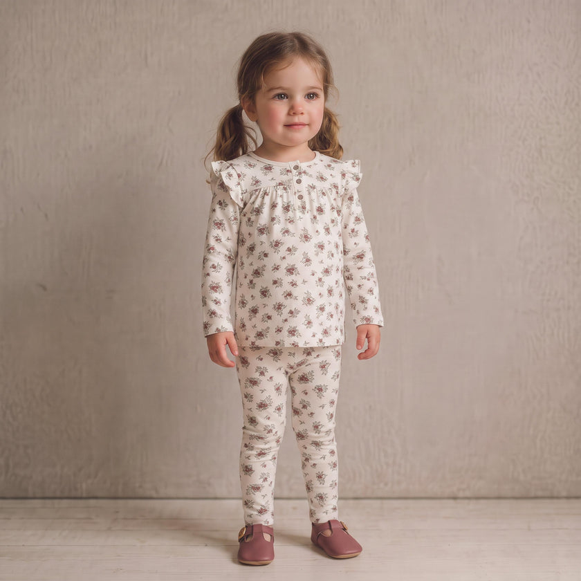 Organic Ruffle Sleeve Top Set of 2 - Winter Berry + Olive