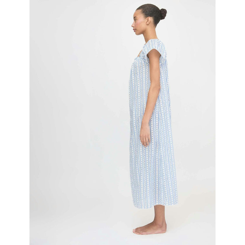 The Therese Nightgown - Blue Petal Stripe