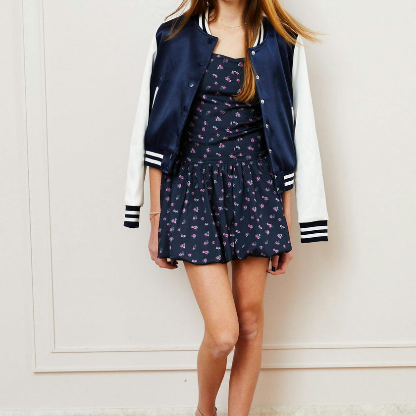 Valley Satin Varsity Jacket Navy & White