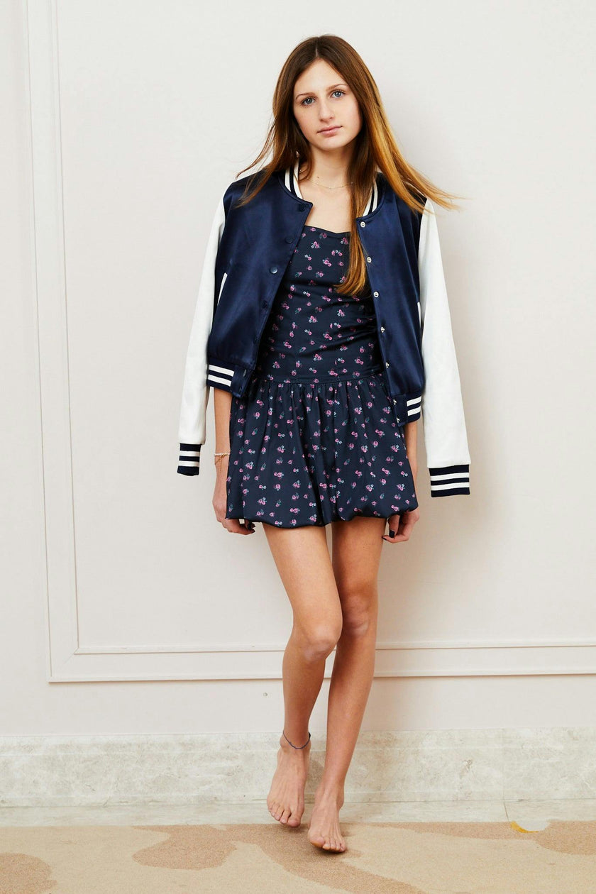 Valley Satin Varsity Jacket Navy & White