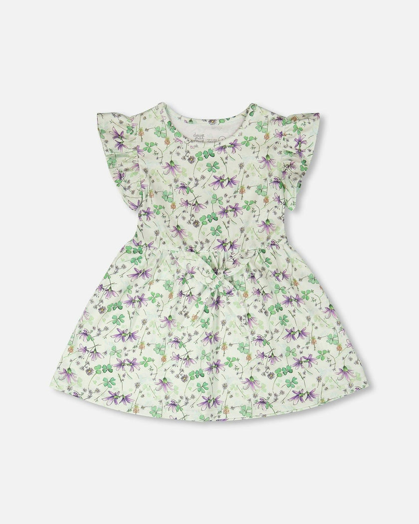 Jersey Dress Green Printed Flowers