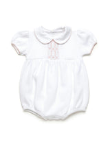 Clara Hand Smocked Special Knit Bubble | White/Lt Pink