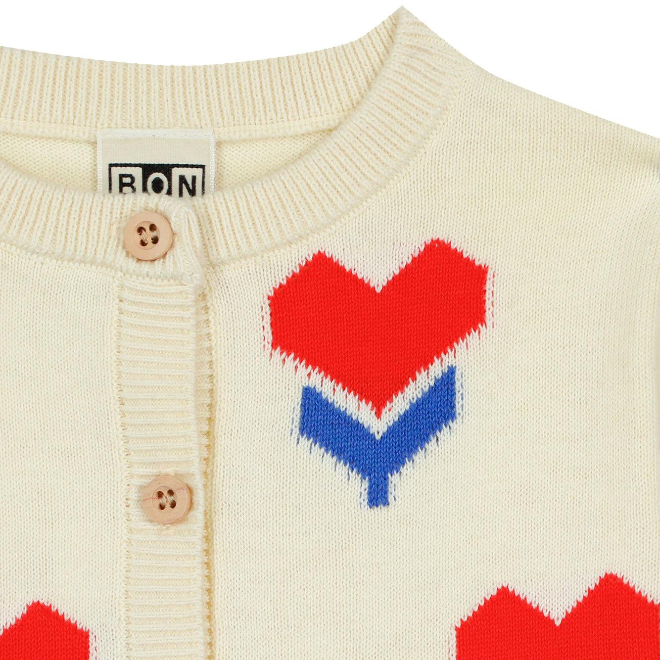 BONTON Nina Tulip Hearts Baby Cardigan - Ecru
