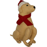 Tan Yellow Lab with Santa Hat Christmas Tree Topper in Hand Felted Wool