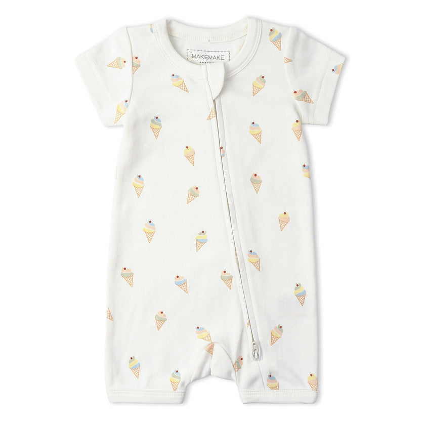 Organic Short Zip Romper - Ice Cream