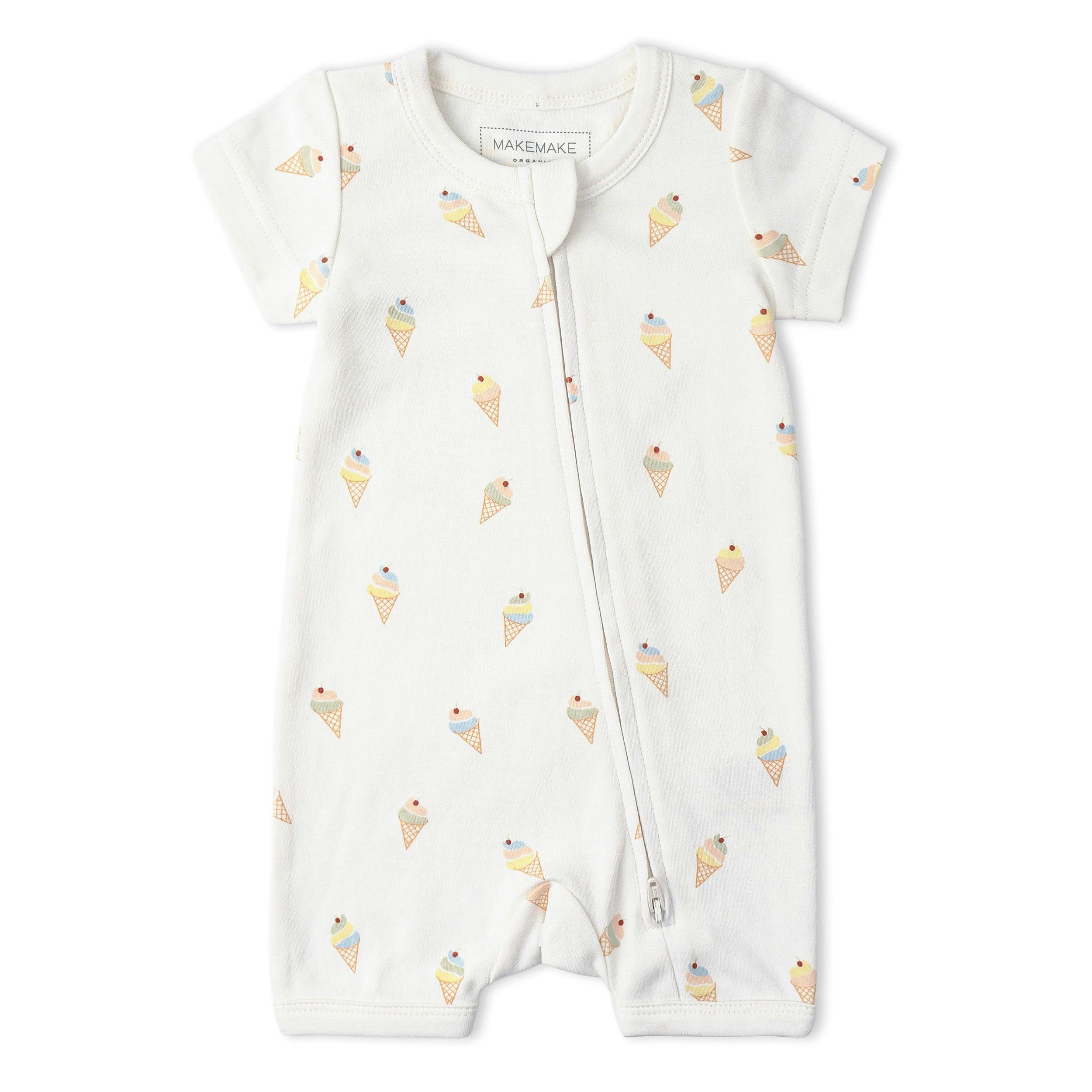 Organic Short Zip Romper - Ice Cream