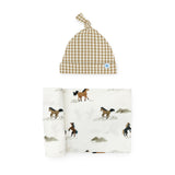 Stretch Knit Swaddle and Hat Set - Wild Horses