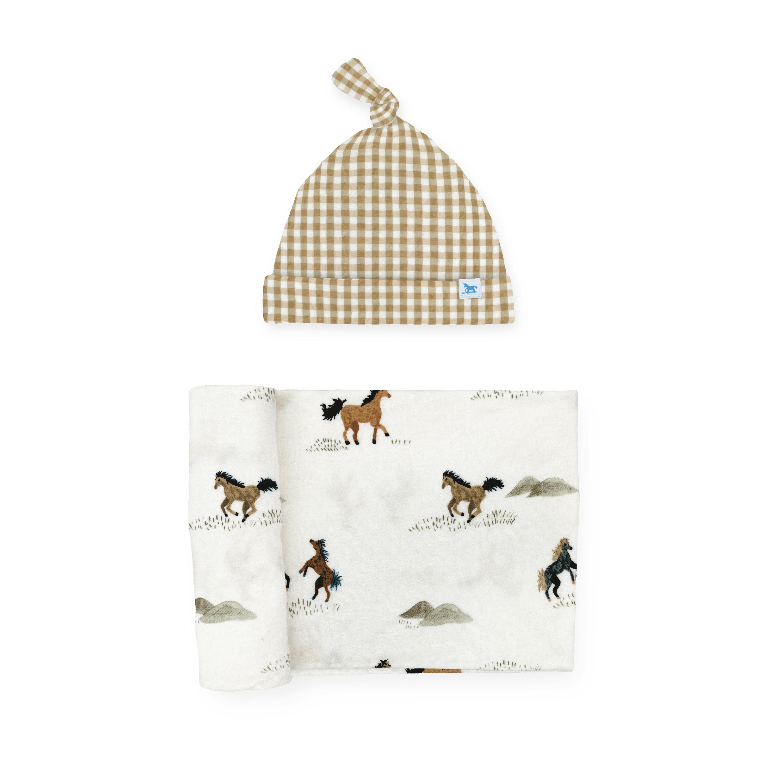 Stretch Knit Swaddle and Hat Set - Wild Horses