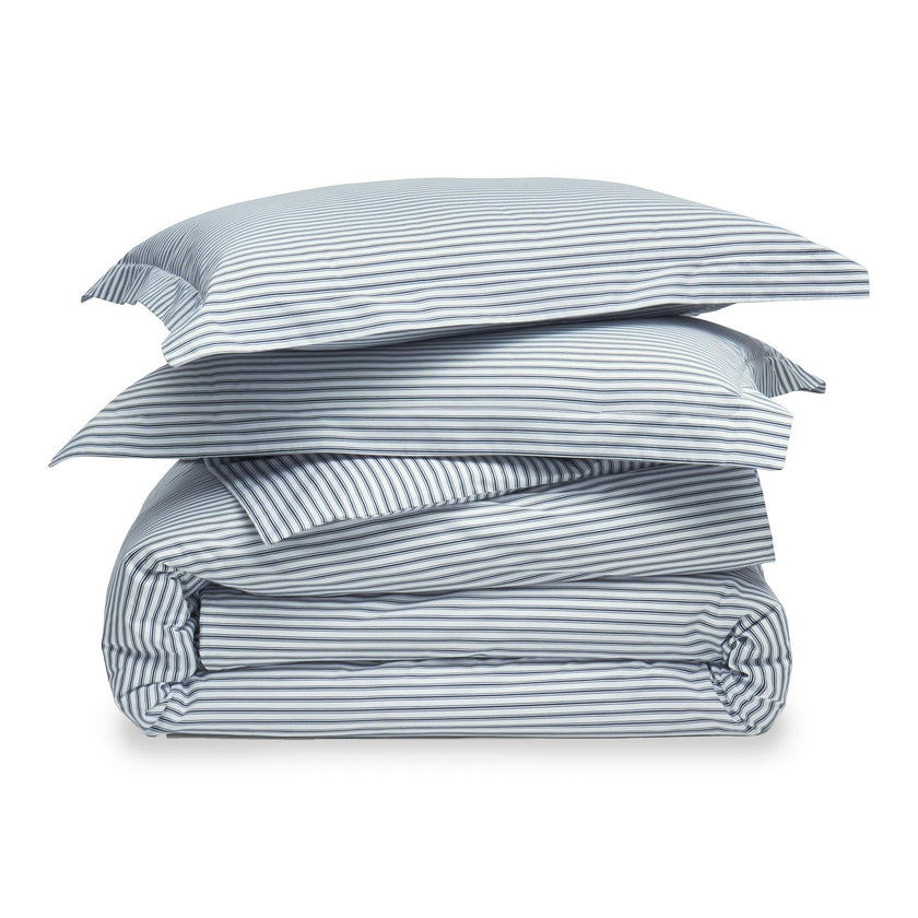 Luxe Premium Percale Duvet Set in Navy French Ticking