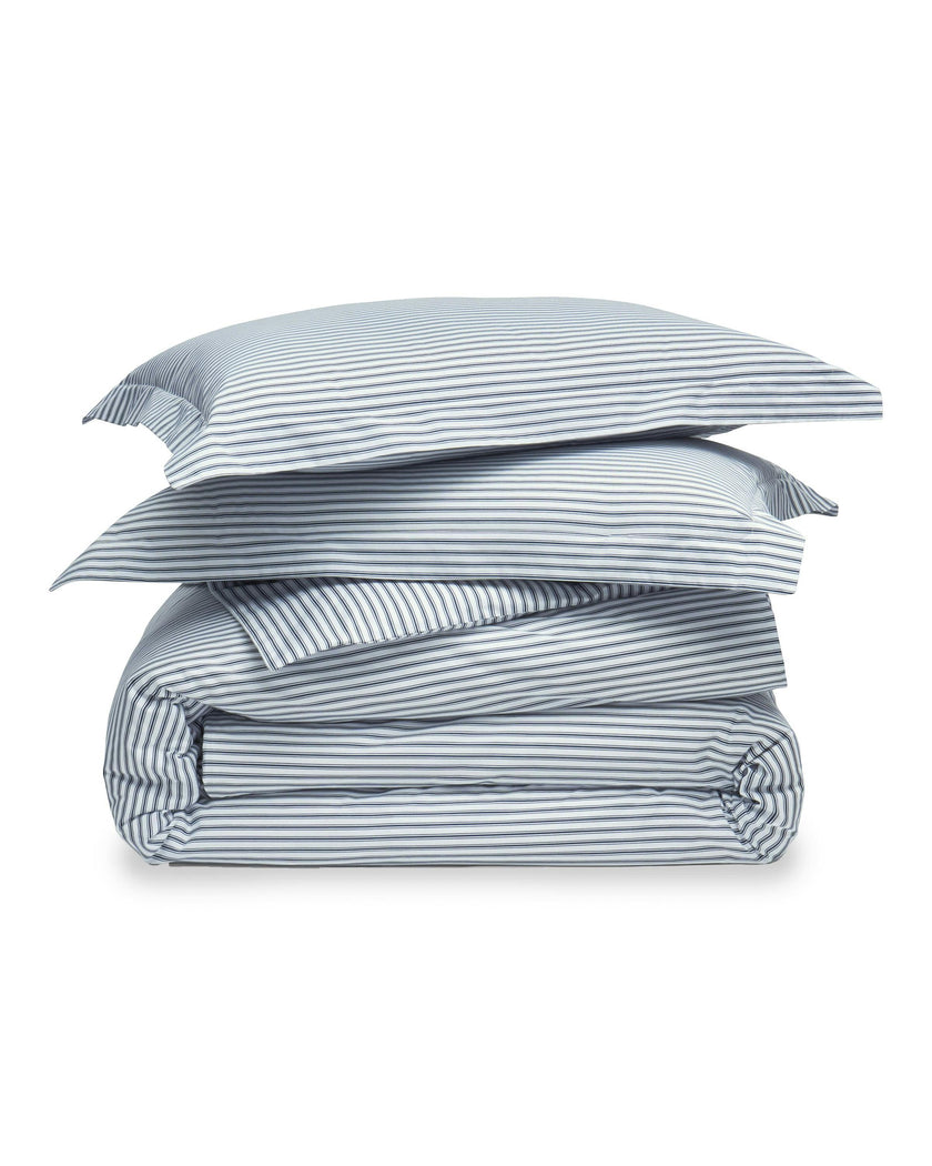 Luxe Premium Percale Duvet Set in Navy French Ticking
