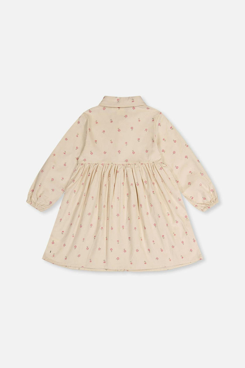 Corduroy Shirt Dress Beige Floral Print