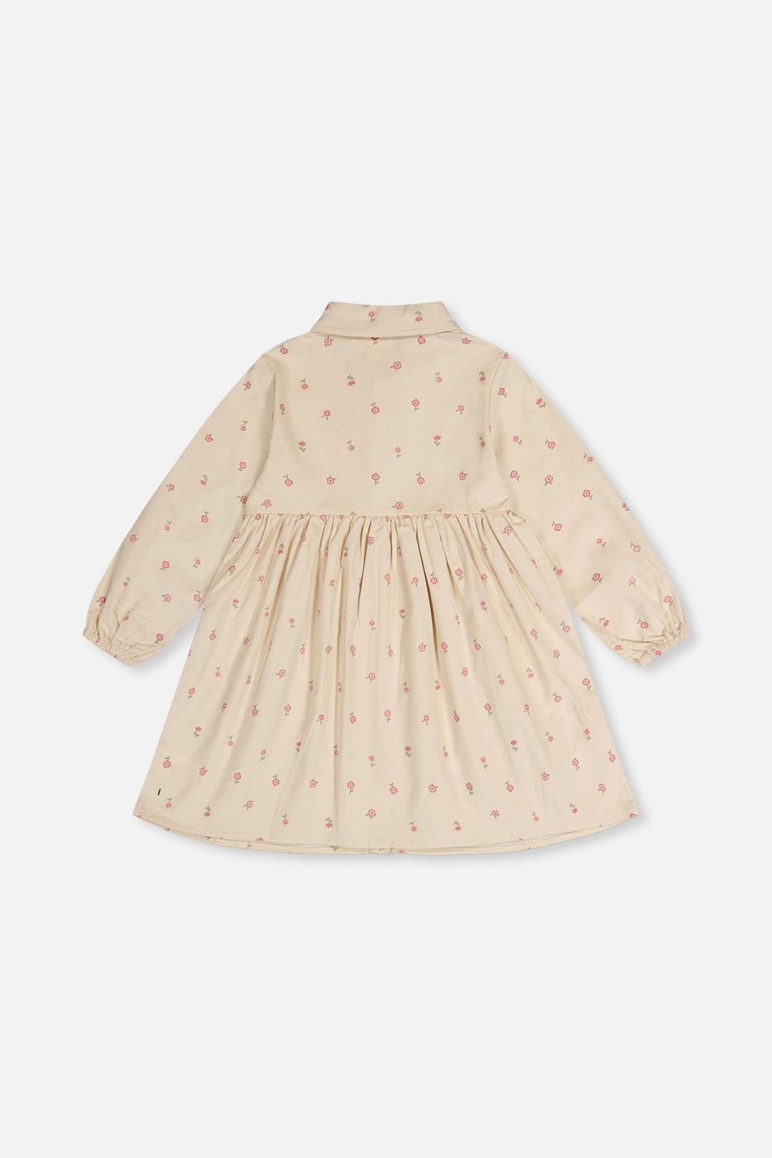 Corduroy Shirt Dress Beige Floral Print