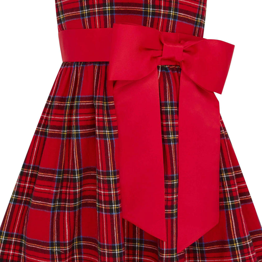 Jessie Plaid & Satin Bow Girls Party Dress
