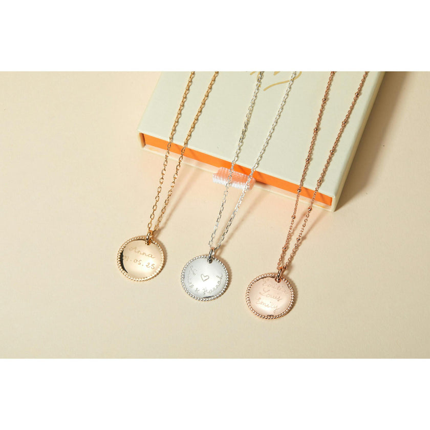 Personalized Beaded Disc Necklace, Sterling Silver