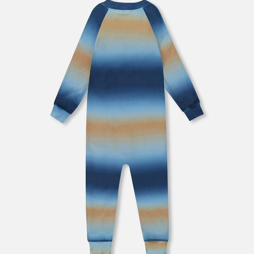 One-Piece Thermal Underwear Blue and Beige Gradient