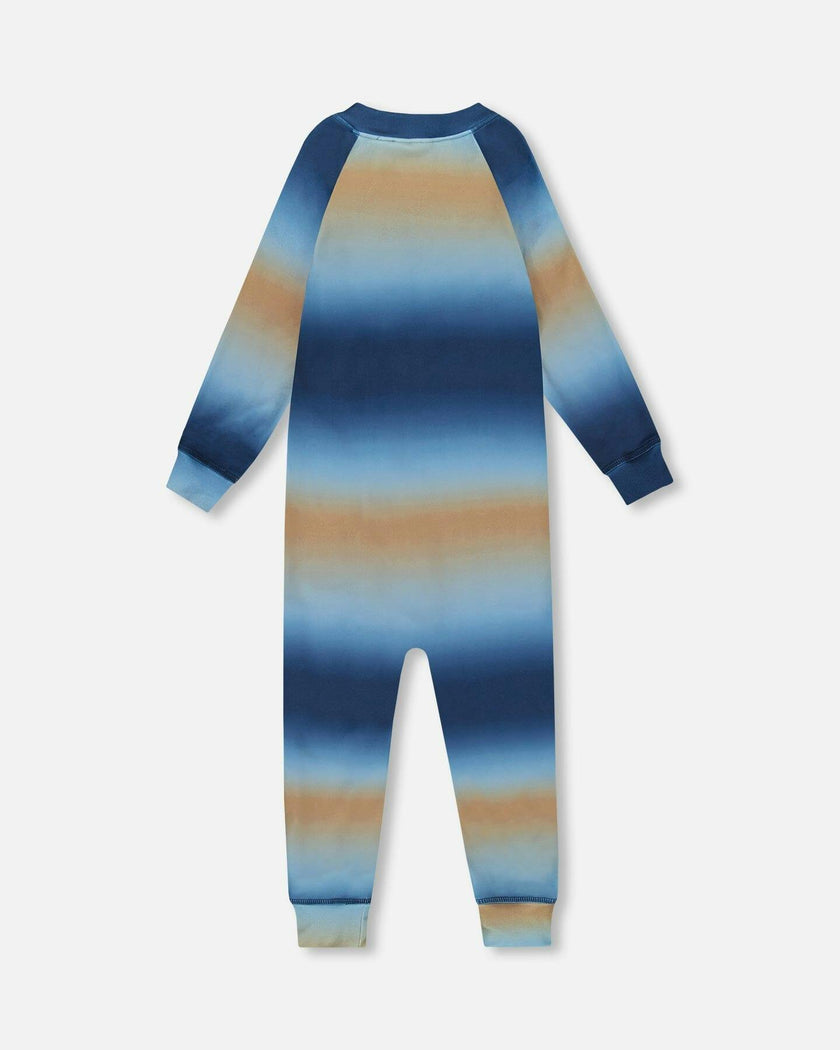 One-Piece Thermal Underwear Blue and Beige Gradient