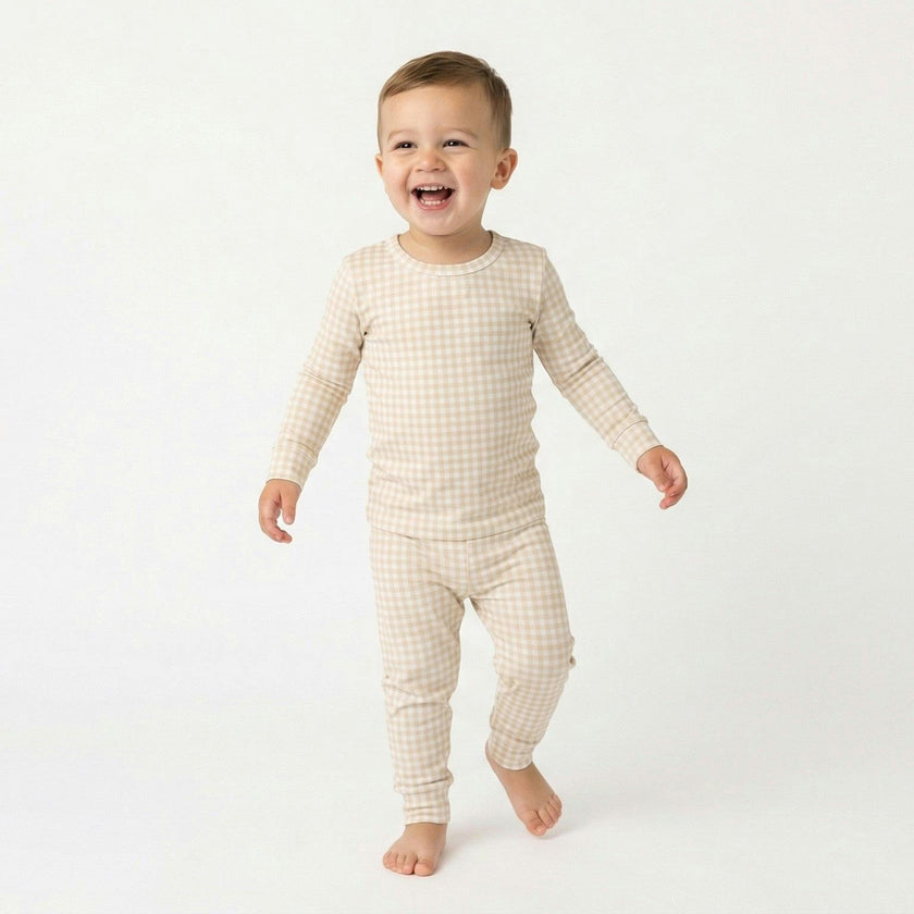 Sandstone Gingham Bamboo Toddler Pajama Set