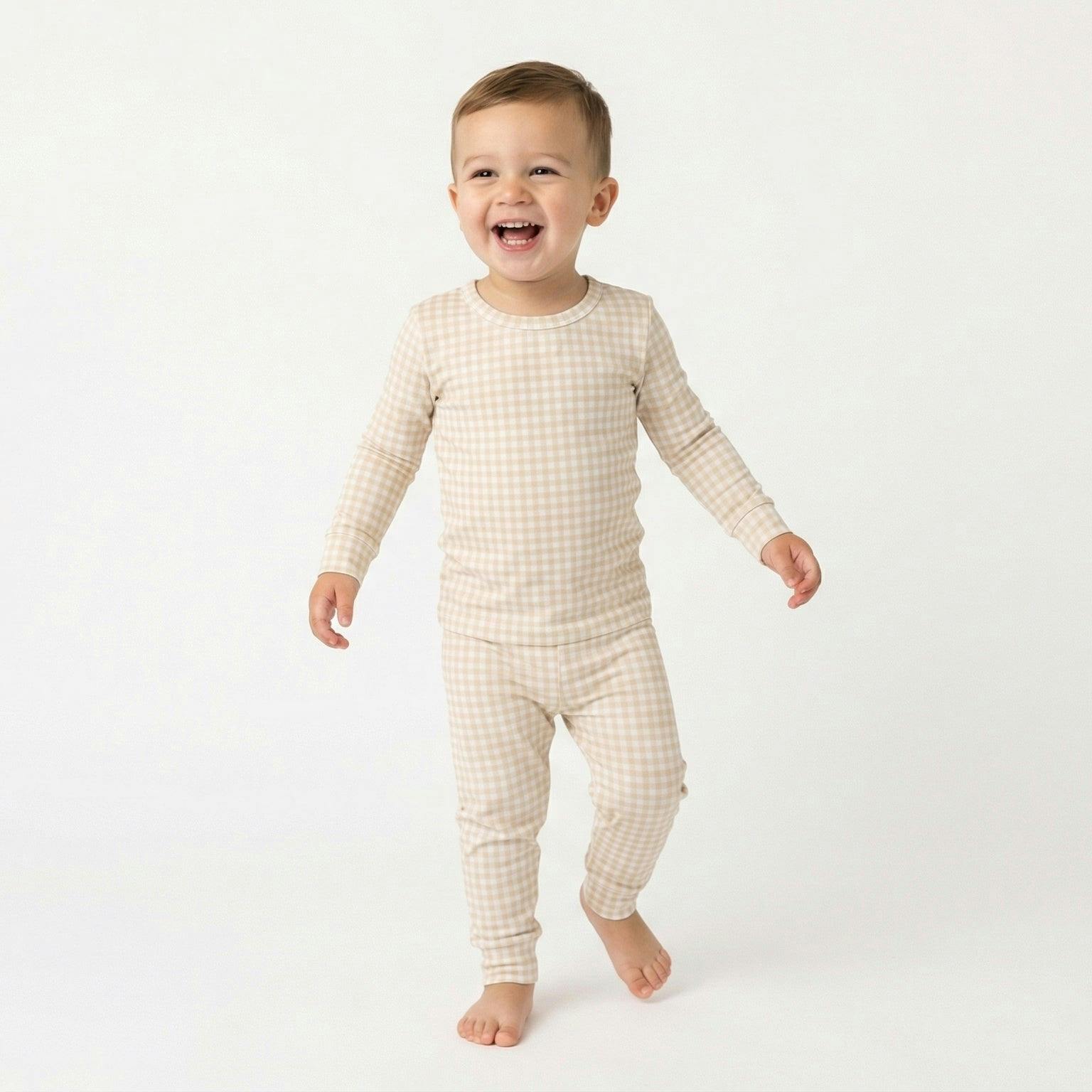 Sandstone Gingham Bamboo Toddler Pajama Set