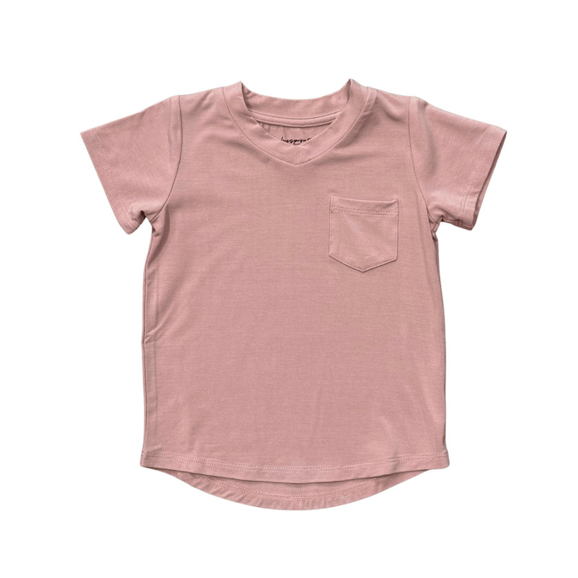 Girls V-Neck Pocket Tee in Spring Mauve