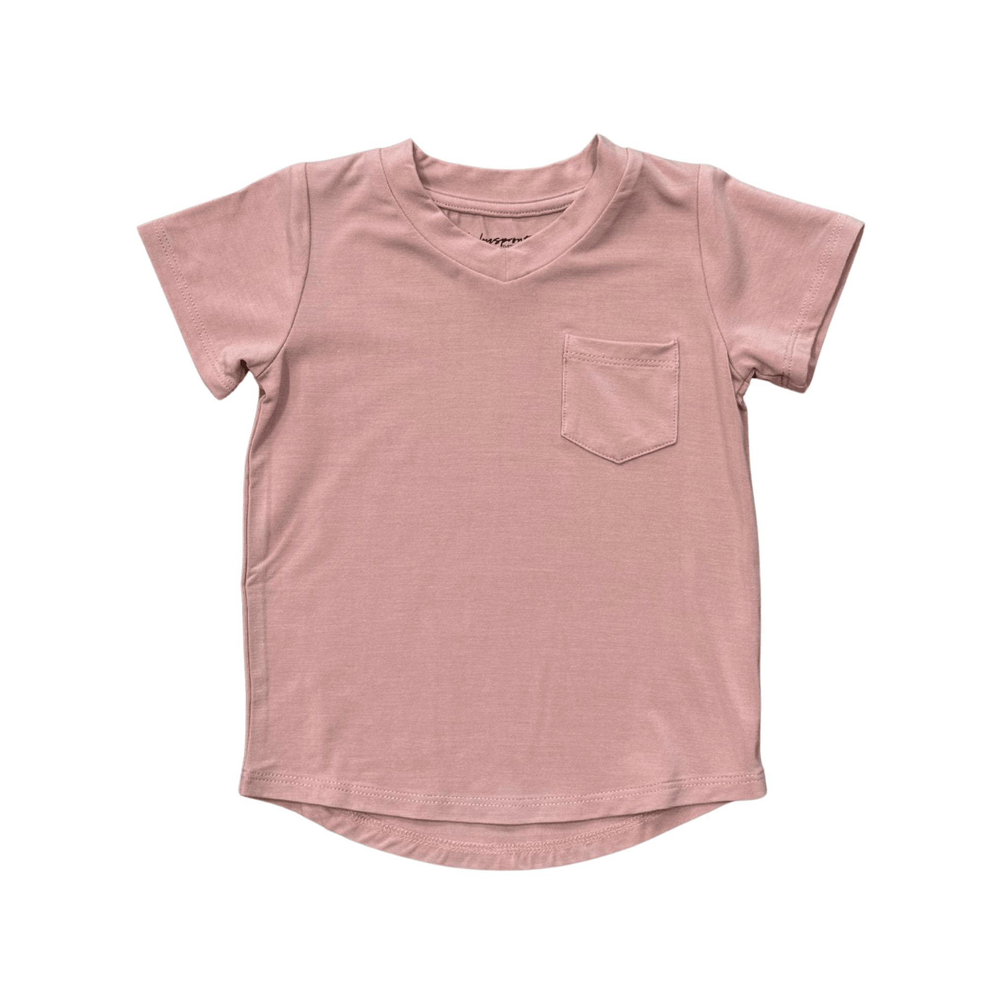 Girls V-Neck Pocket Tee in Spring Mauve