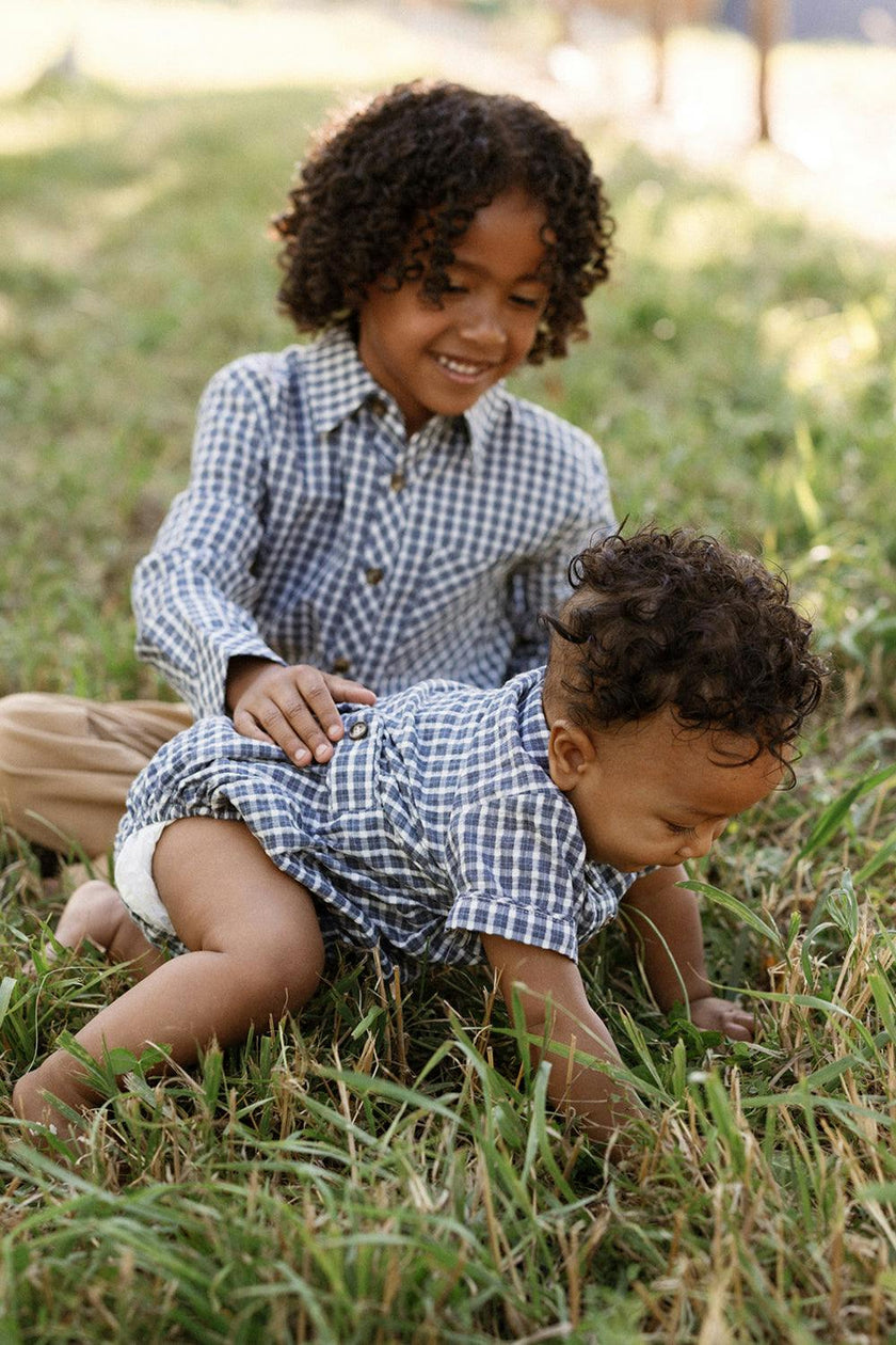 Boys John Shirt in Prussian Blue Plaid
