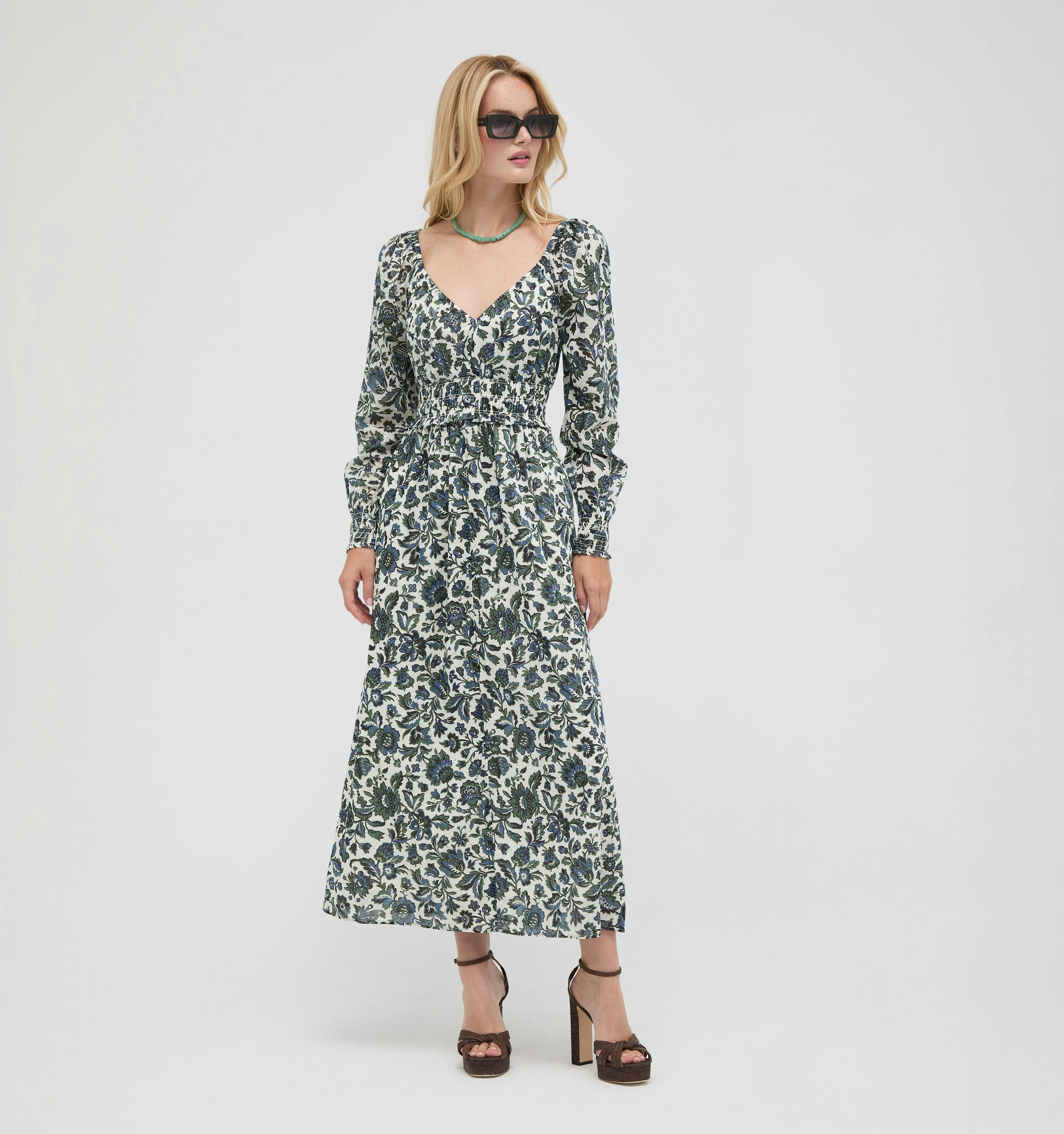 The Eugenia Nap Dress -  Jacobean Bloom Blue/Green