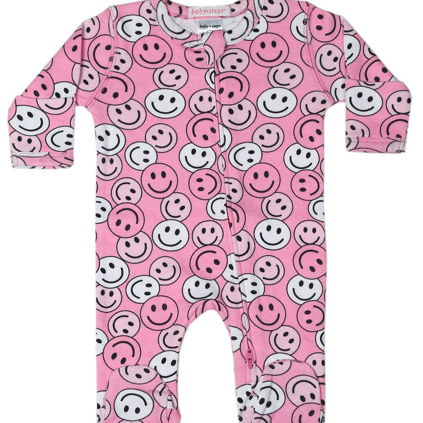 Baby Zipper Footie - Smile Party Pink
