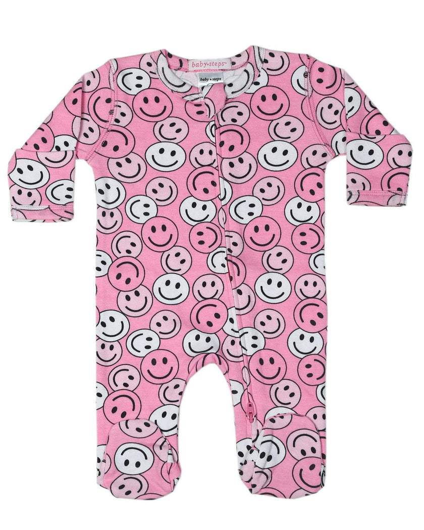 Baby Zipper Footie - Smile Party Pink
