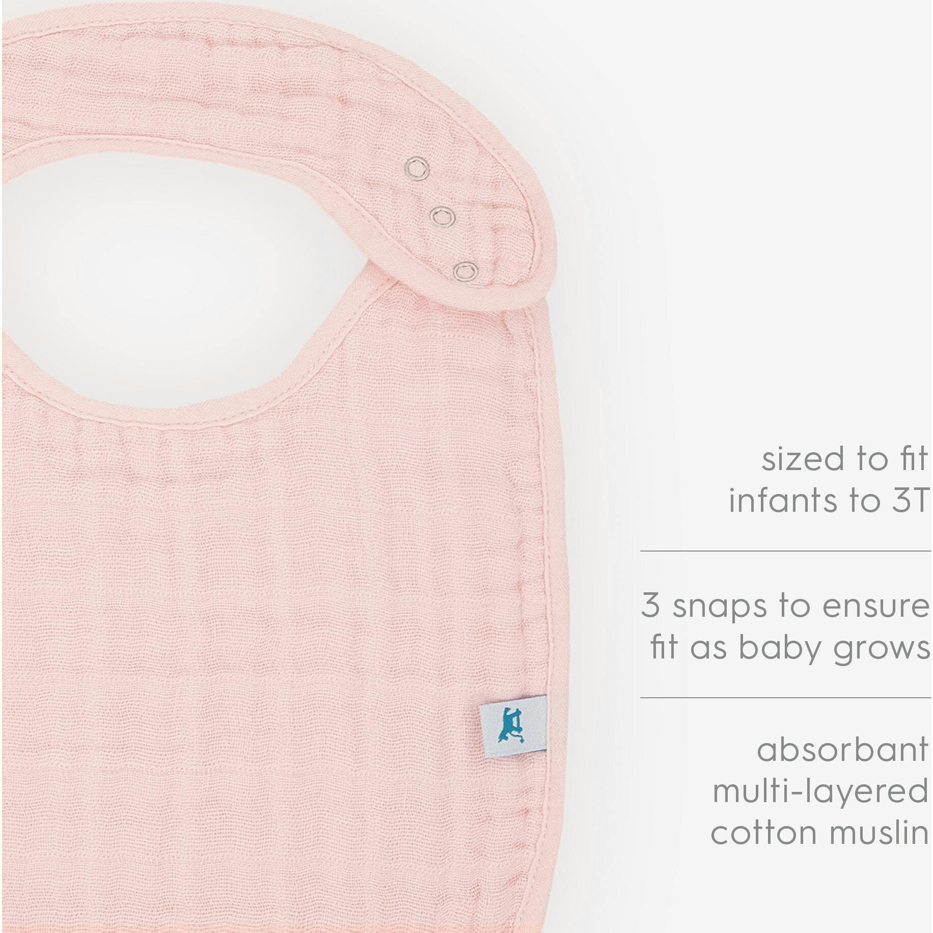 Cotton Muslin Classic Bib 3 Pack - Light Pink