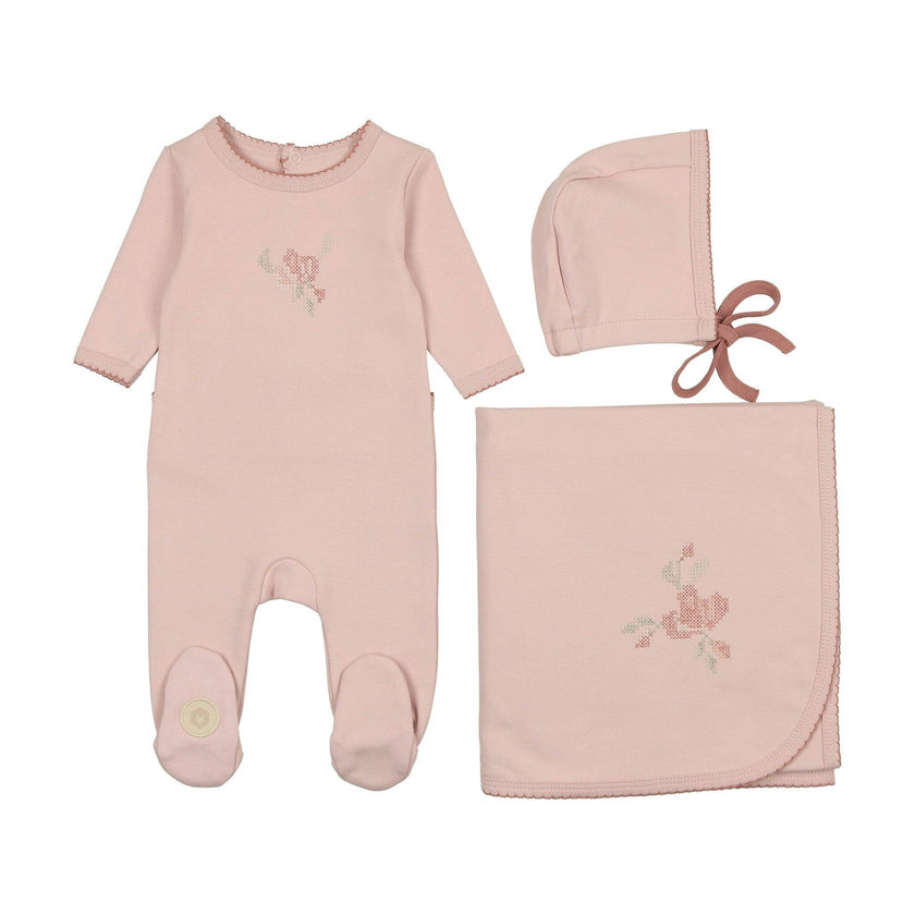 Heirloom Blossom Layette Set Ivory & Pink