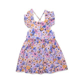 Ruffle Sleeve Dress in Purple Flowers
