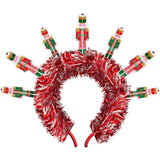 Packed Party Nutcracker Novelty Holiday Headband - Red Tinsel Headband with Mini Nutcrackers for Christmas Parties and Holiday Celebrations, One Size Fits All