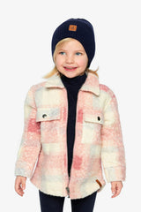 Zipped Plaid Overshirt With Chest Pockets Beige And Pink Plaid