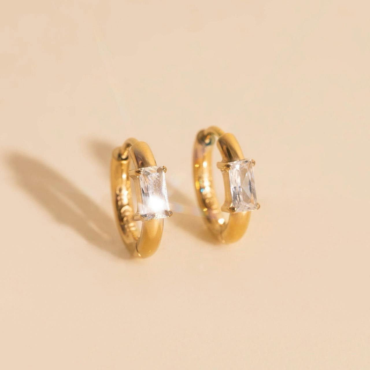 Titanium Baguette Crystal Rounded Huggie Hoop Earrings - FeatherTUFF™