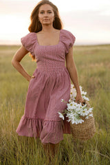Monica Dress in Pink & Brown Gingham