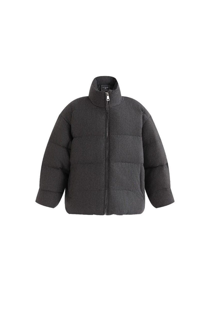 Black Puffer Jacket with High Collar