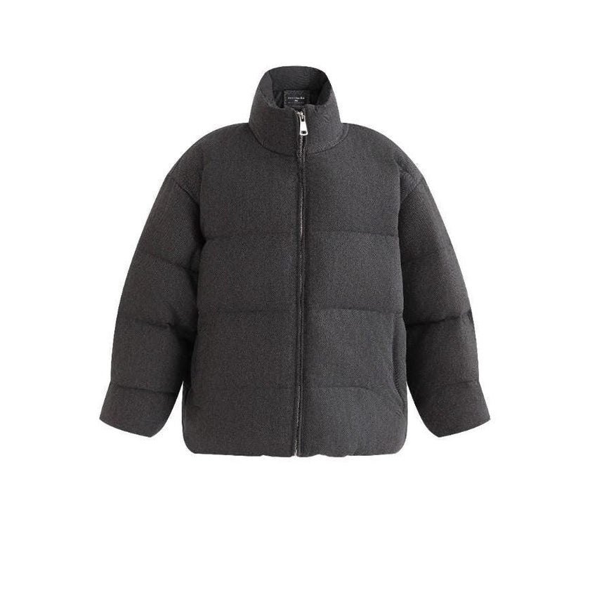 Black Puffer Jacket with High Collar