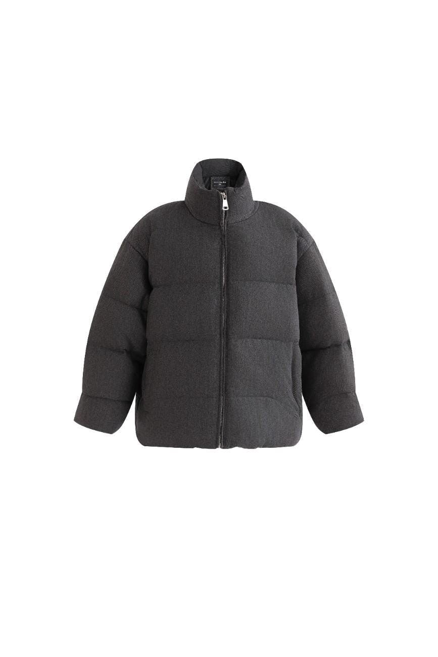 Black Puffer Jacket with High Collar