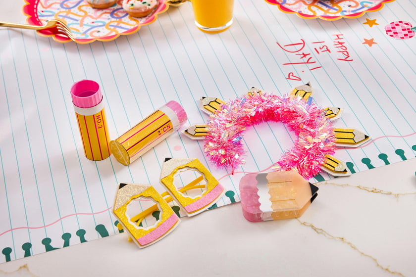 Packed Party A Lesson in Fun Pencil Confetti Poppers Set of 4 – Pink White and Gold Confetti Back to School Party Poppers, 1.5x4 Inch