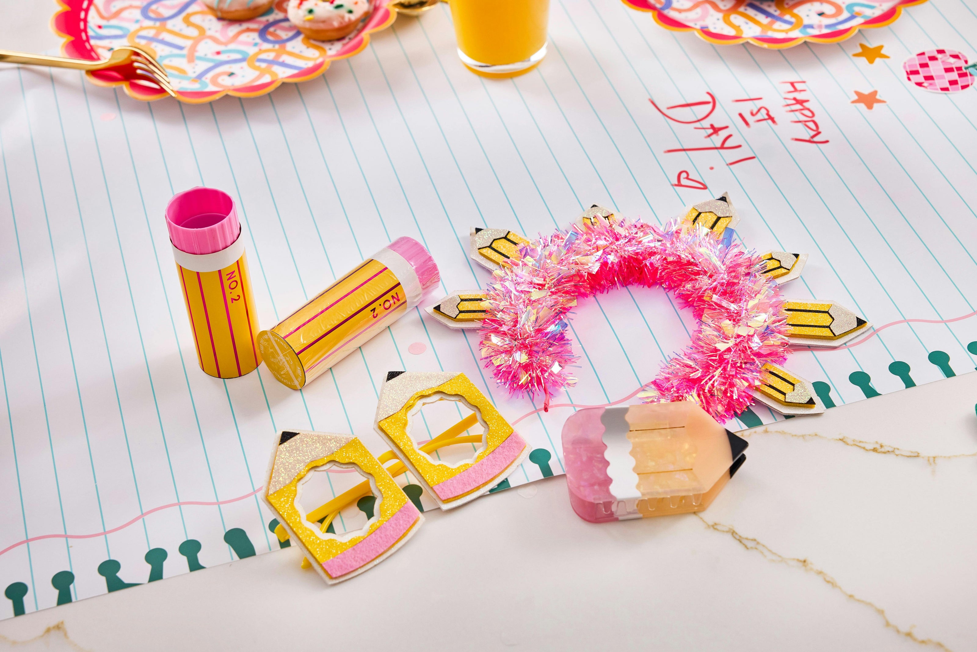 Packed Party A Lesson in Fun Pencil Confetti Poppers Set of 4 – Pink White and Gold Confetti Back to School Party Poppers, 1.5x4 Inch