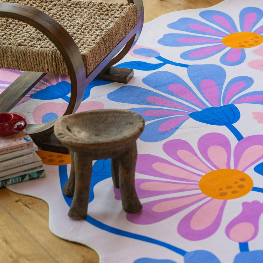 Lavender Base Purple Floral Wavy Rug by Jessica Miller