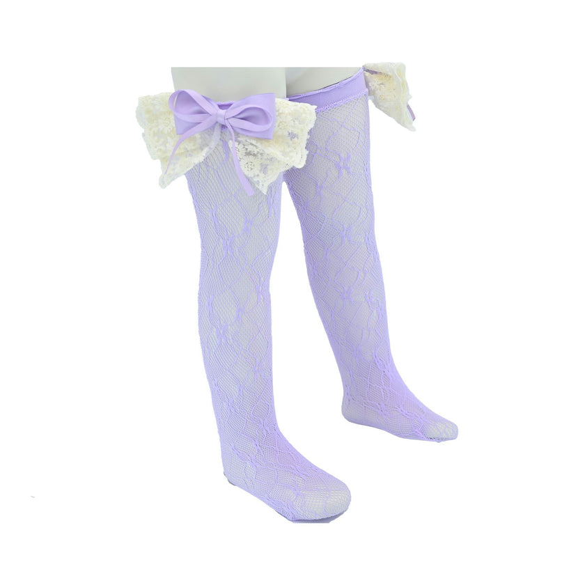 Embroidered Ribbon Bow Long Socks
