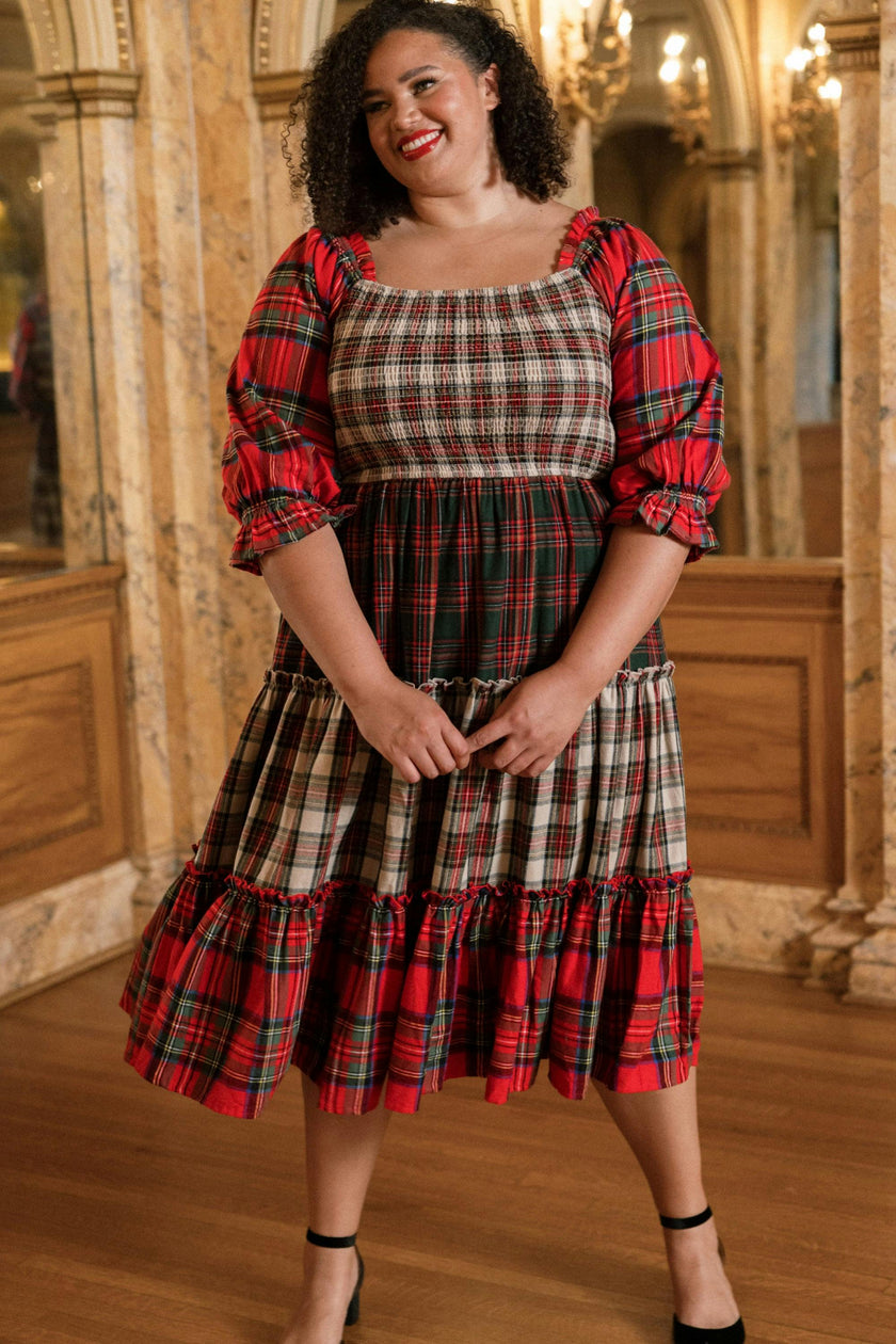 Madeline Dress in Mixed Plaid