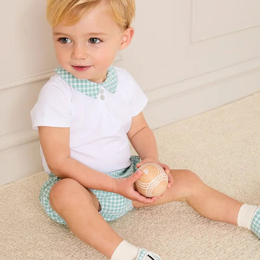 Lucas Check T-Bar Pram Shoes in Green (17-20EU)