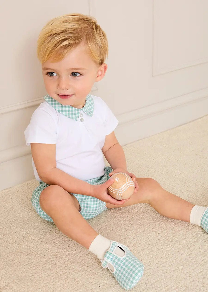 Lucas Check T-Bar Pram Shoes in Green (17-20EU)
