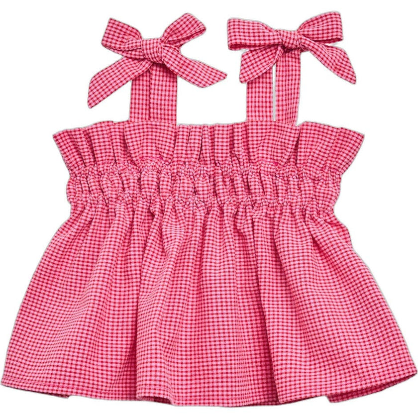 children's vichy frilled top - wild berry