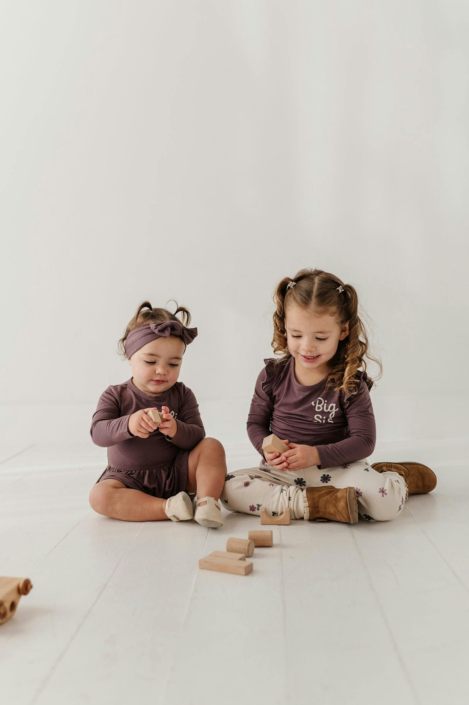 Girls Long Sleeve Ruffle Top in Big Sis in Plum