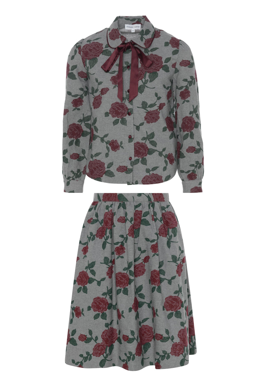 Printed Woven Button Front Elastic Waist Blouse and Skirt Two Piece Set
