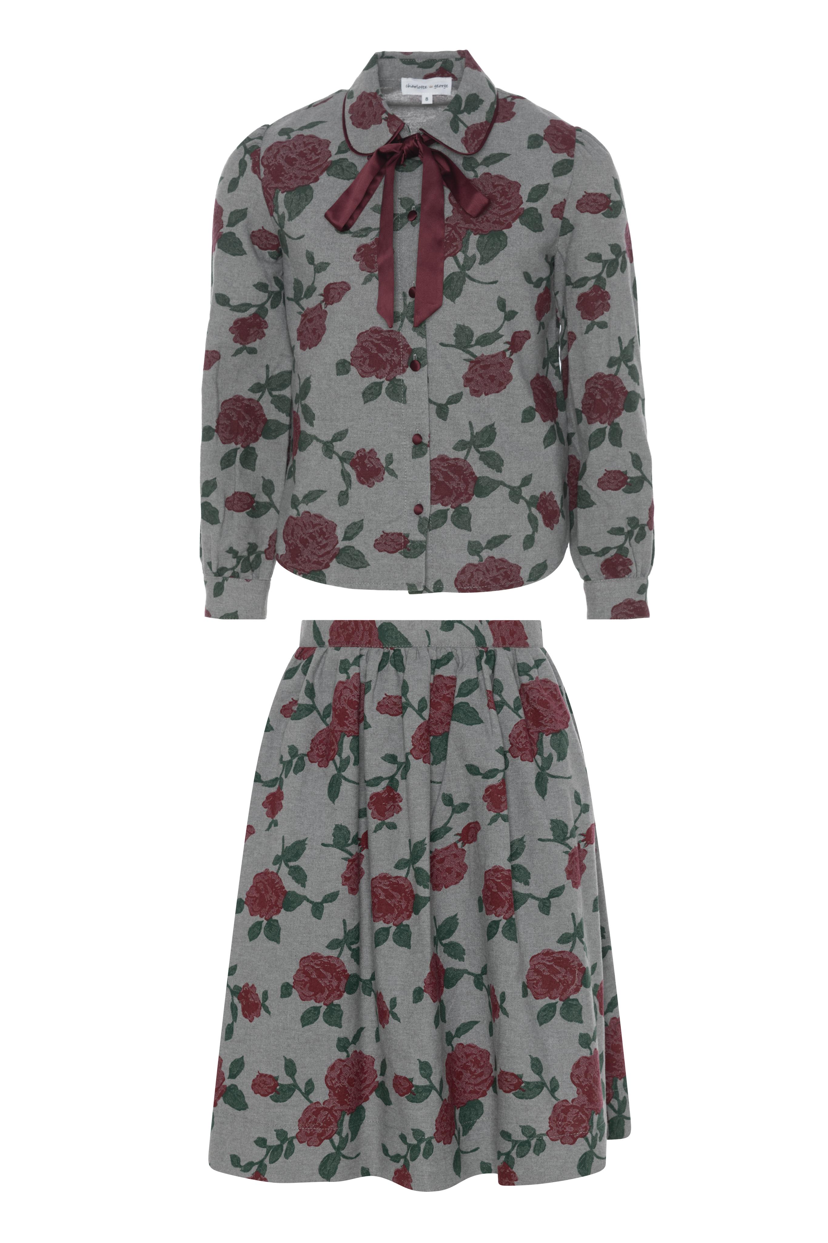 Printed Woven Button Front Elastic Waist Blouse and Skirt Two Piece Set